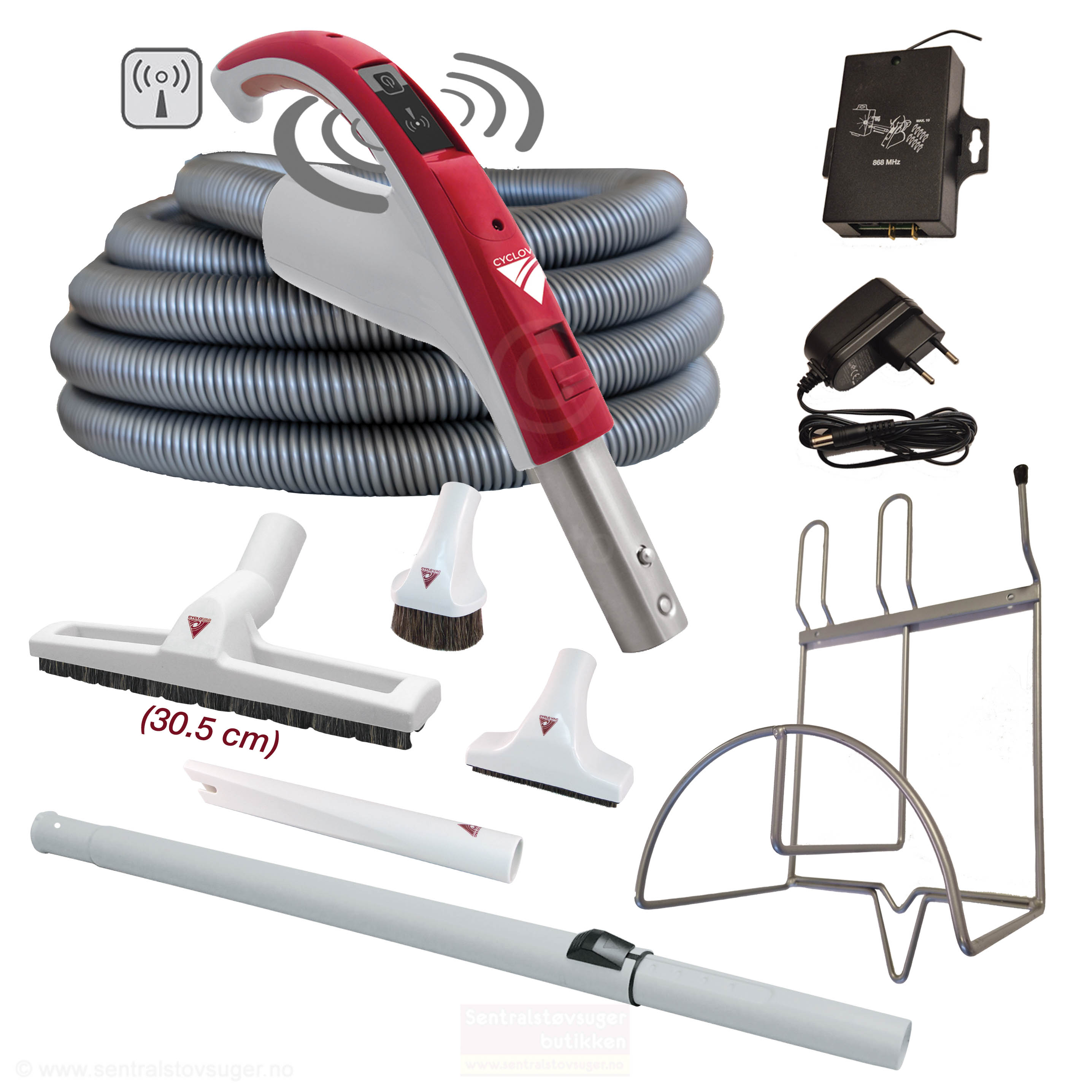 Slange /børstesett med trådløs start / stoppbryter på håndtaket inkl. mottaker