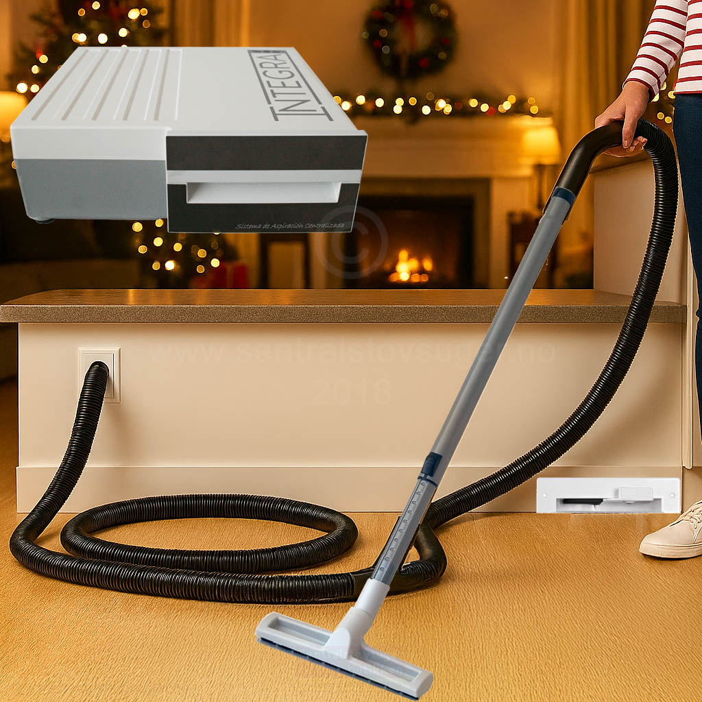 Integravac kompakt sentralstøvsuger med feieluke og flexislange - Ferdig til bruk!